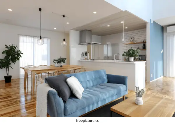 Modern Japanese Style Open Kitchen and Living Room