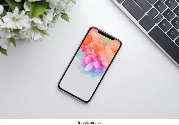 White Background Phone Mockup with Flower Wallpaper