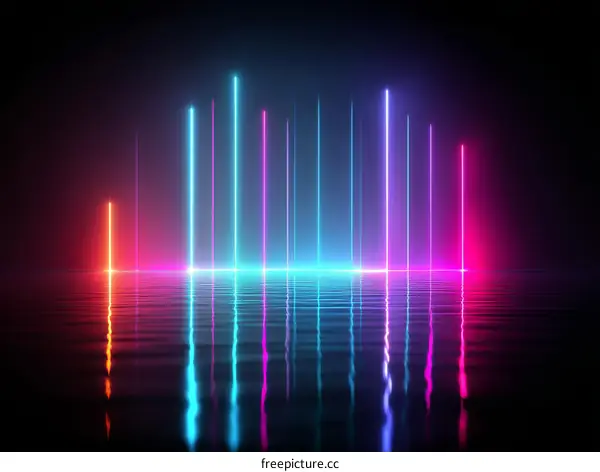 Neon Light Reflections on Water Abstract Background
