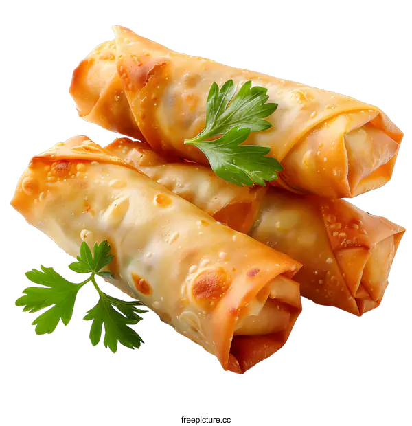 [Transparent Background PNG]Three egg rolls on a white background