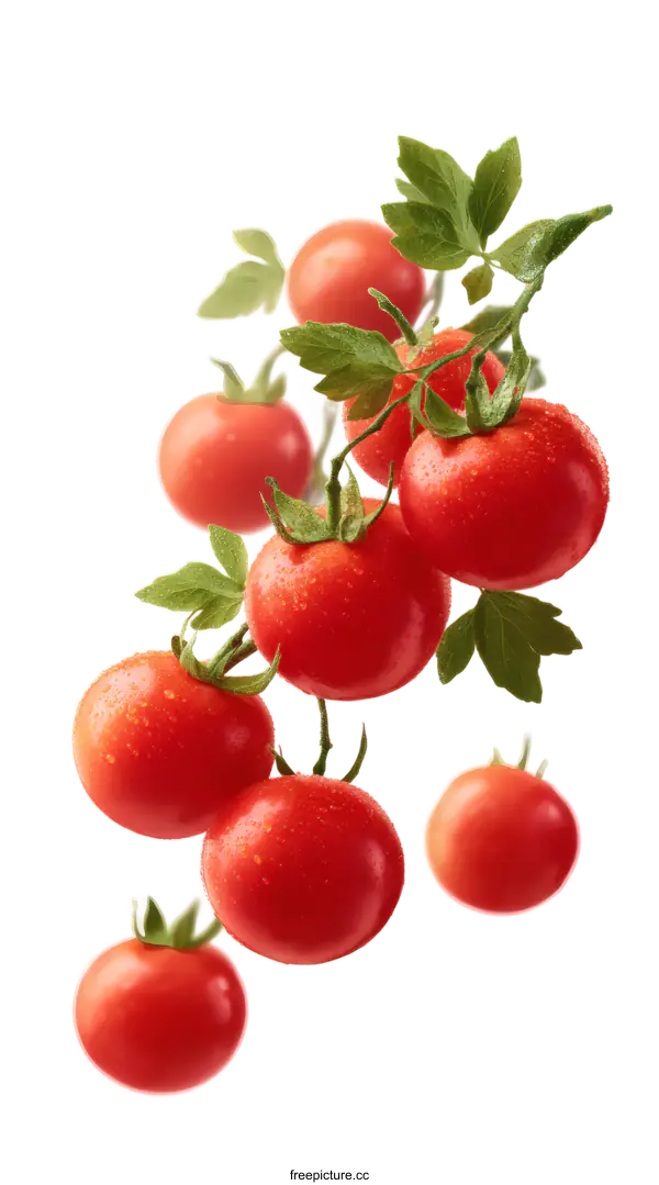 [Transparent Background PNG]Freshly picked cherry tomatoes on a branch