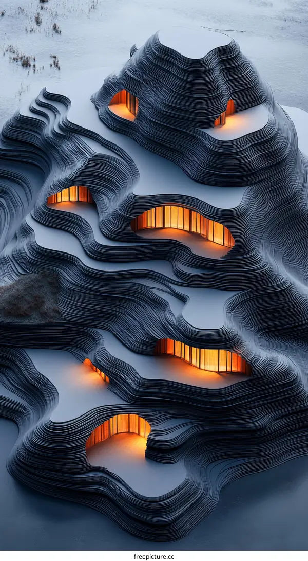 Modern Architecture on a Snowy Mountainside