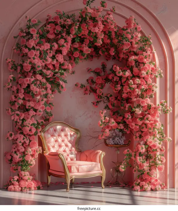 Pink Floral Decorated Room with Elegant Chair