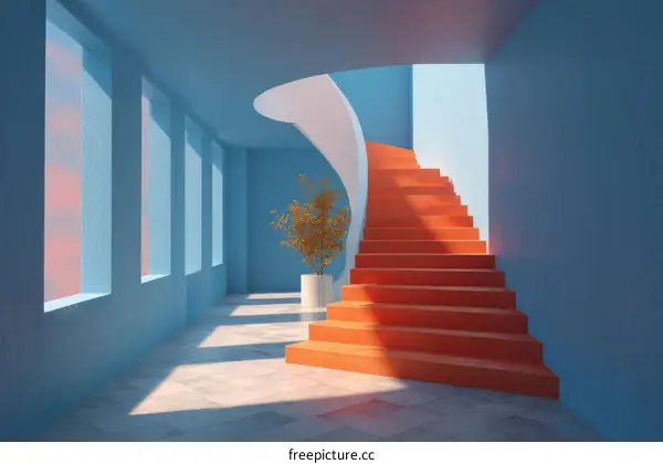 Modern Spiral Staircase Interior Design Illustration