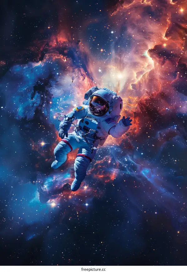 Astronaut in spacesuit floating in the vastness of space