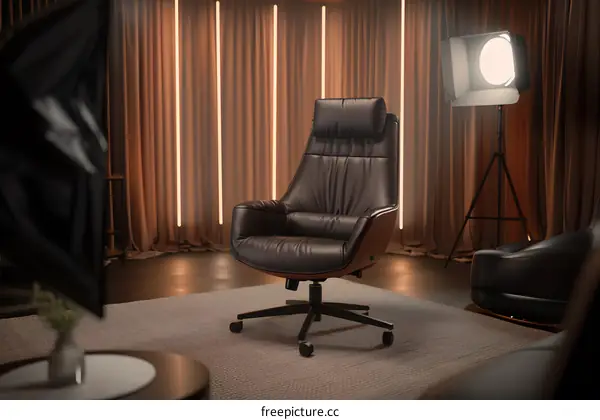 Modern Leather Chair in Studio with Light