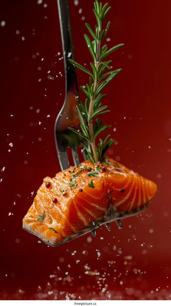 Rosemary-Garnished Salmon on a Fork