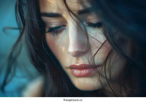 Close Up Portrait of a Woman with Her Eyes Closed