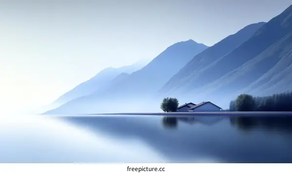 Serene Mountain Lake Scenery with Houses