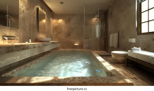 Luxury Modern Stone Bathroom with Jacuzzi