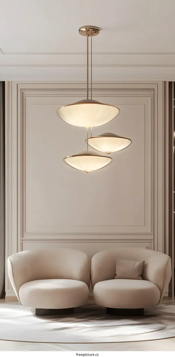 Modern Interior Design with Circular Sofa and Three Layered Ceiling Light