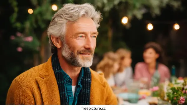 Outdoor Family Dinner with Senior Caucasian Man