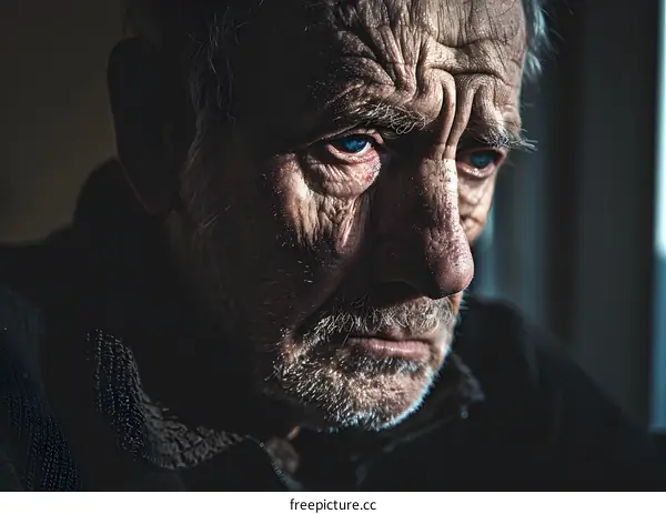 Portrait of an elderly man with blue eyes