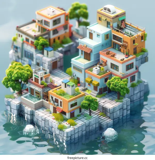 A collection of colorful houses on an island