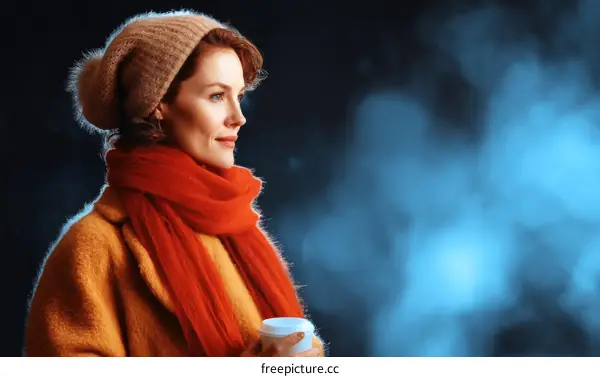 Woman in a Cozy Winter Outfit Sipping a Drink