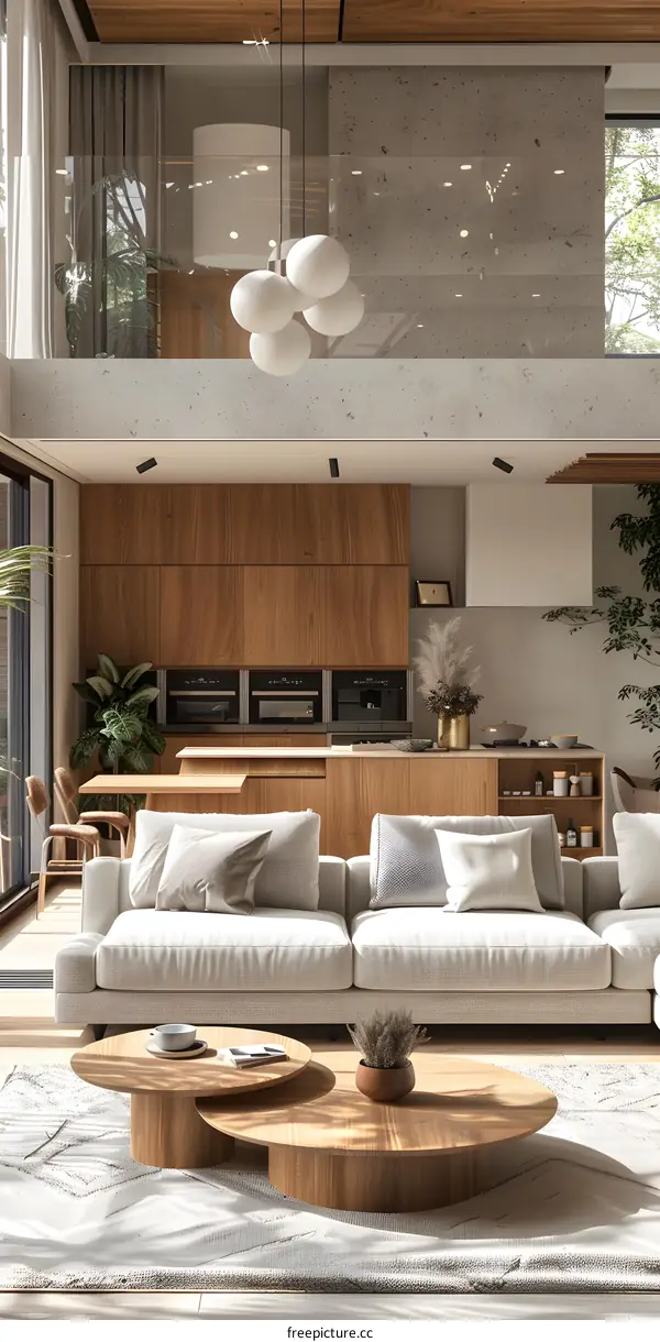 The living room is decorated in a modern and simple style