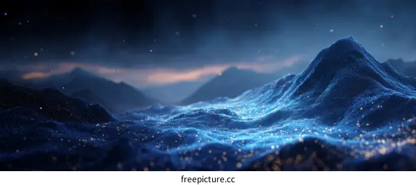 Abstract Digital Mountain Landscape at Night