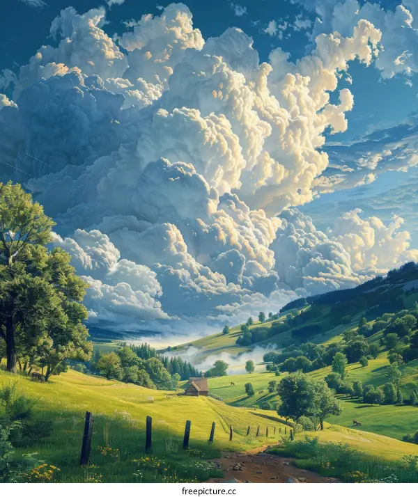 A Scenic Valley Under a Dramatic Sky