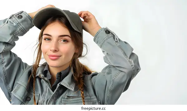 Young Woman Adjusting Her Cap