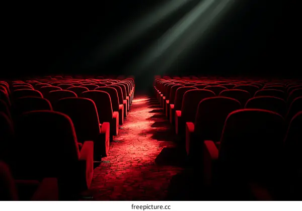 Empty Theater Rows of Red Seats