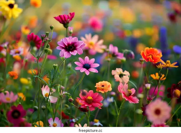 Colorful Wildflowers Blooming in a Meadow