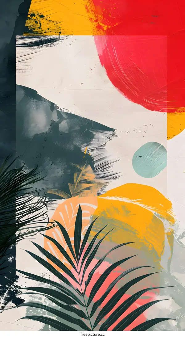 Abstract Tropical Leaves Art Print Yellow Red Green