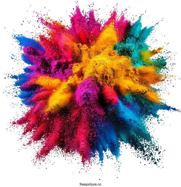 [Transparent Background PNG]Colorful Powder Explosion on White Background