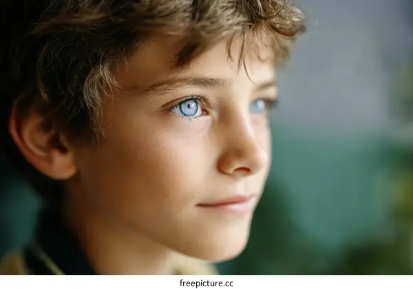 Close-up Portrait of a Boy with Striking Blue Eyes