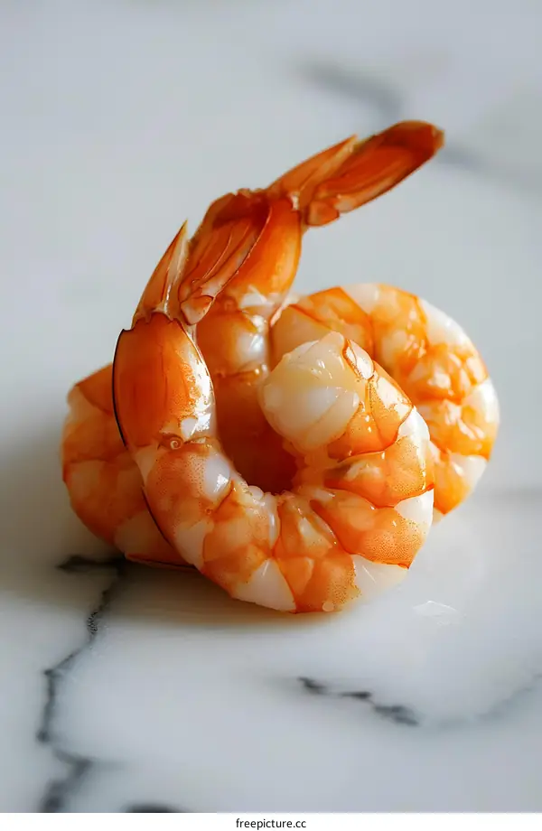 Two Cooked Shrimps on a Marble Surface