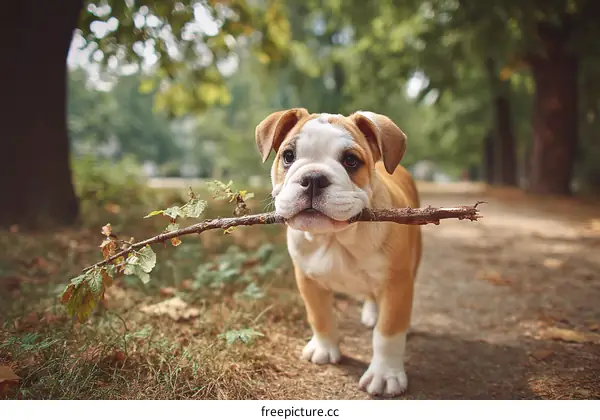 Adorable Puppy with Stick in Park