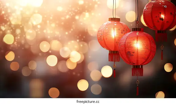 Chinese Red Lanterns with Bokeh Background