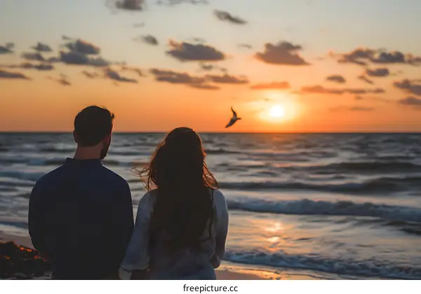 Couple Watching Sunset on the Beach