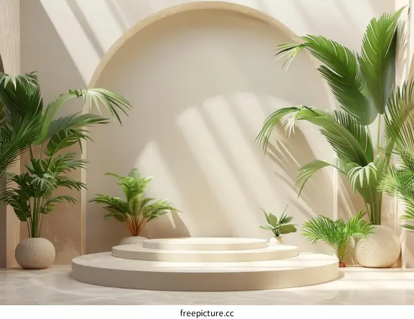 Modern Minimalist Product Showcase with Tropical Plants