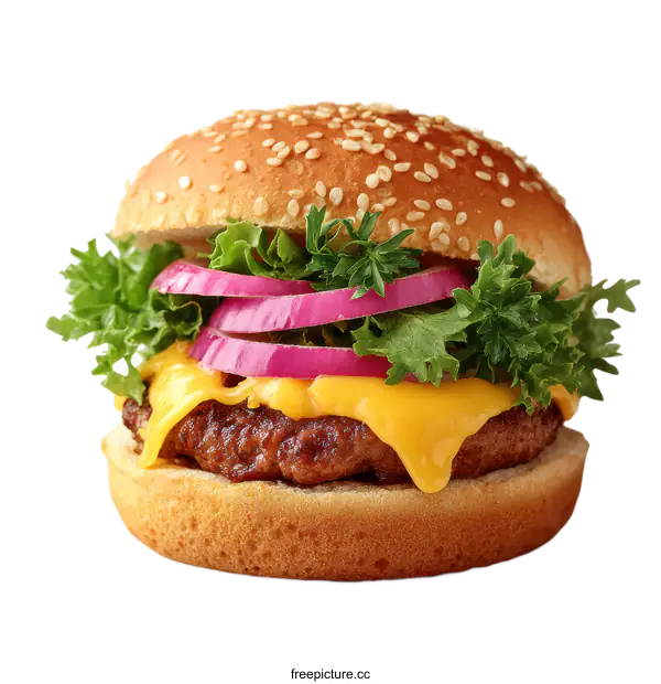 [Transparent Background PNG]Delicious Cheese Burger with Fresh Ingredients