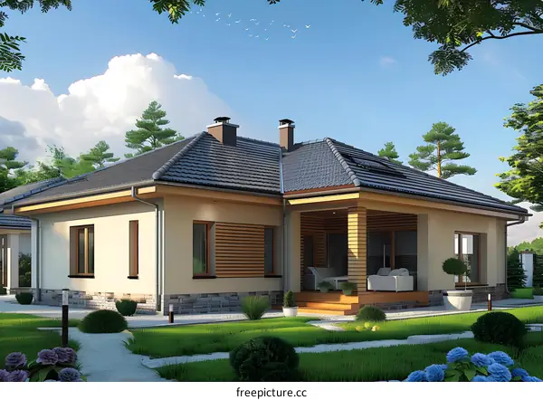 Modern House with a Large Deck and Garden