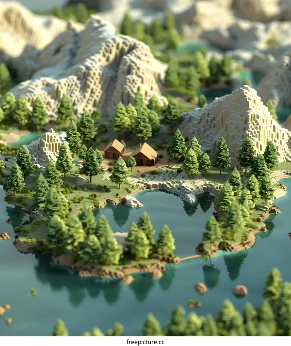 Low Poly 3D Illustration of a Forest and Lake