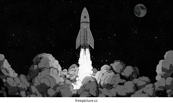 Rocket Launch into the Night Sky Illustration