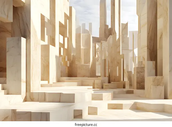 Abstract Beige City Architecture Minimalist  3D Rendered Background