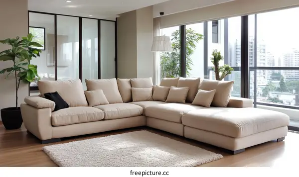 Modern Beige Sectional Sofa in a Bright Living Room