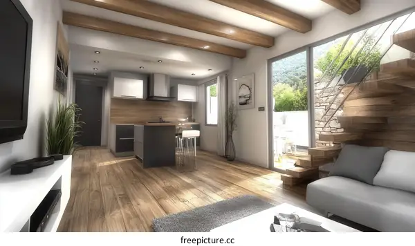 Modern Open-Plan Living Space Design Illustration