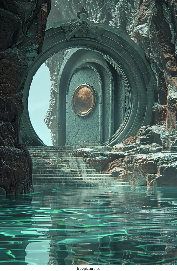 Mystical Stone Gate with Water Pool
