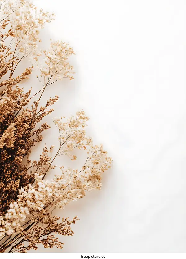 Dried Flowers on White Background Minimalism Aesthetic