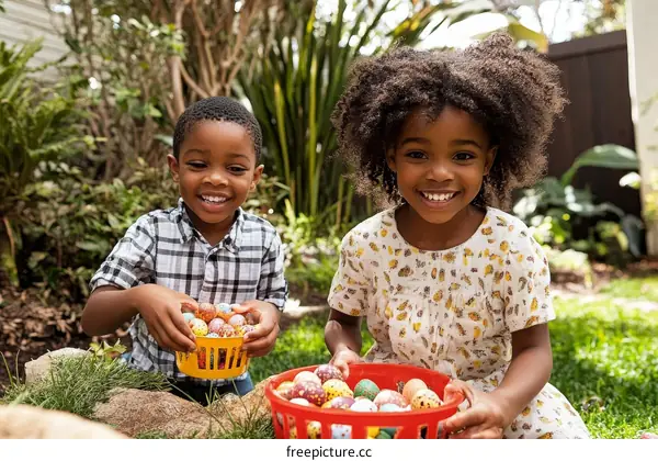 Happy Easter Children Holding Easter Eggs