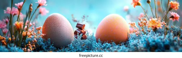 Easter Eggs Nestled Among Flowers
