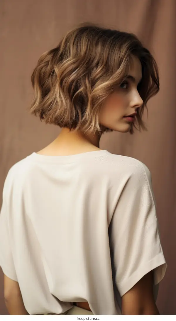 Fashion model with short brown hair