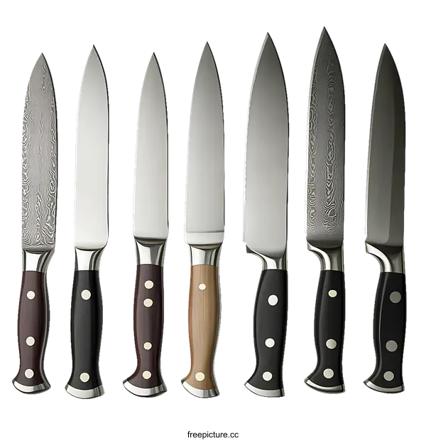 [Transparent Background PNG]Set of Different Knives with Varied Handles