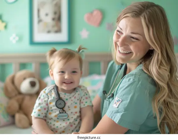 Pediatrician with toddler patient