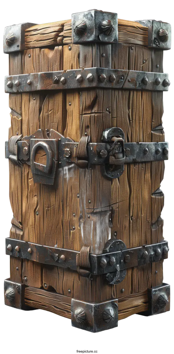[Transparent Background PNG]Wooden Chest with Metal Forged Details