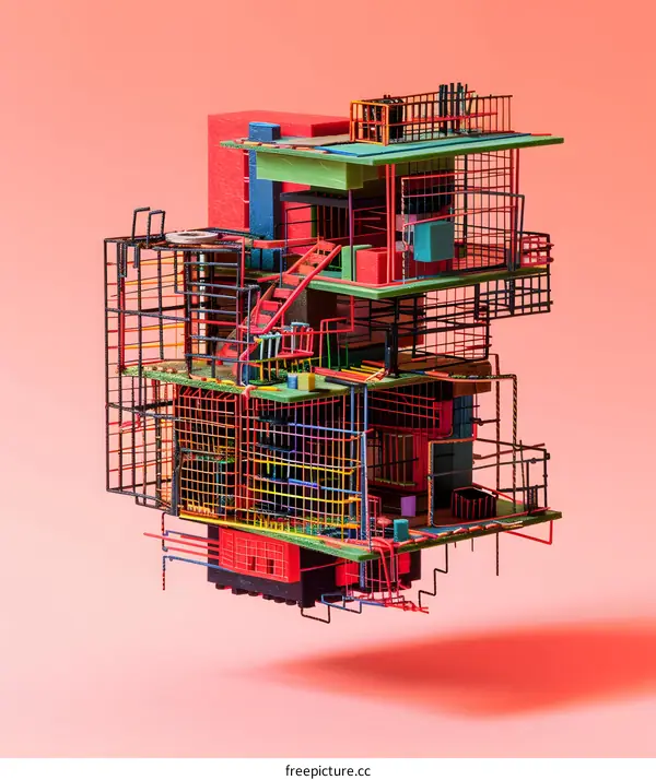 Abstract Colorful Wireframe Building Model