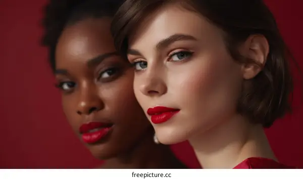 Close-up Portrait of Two Women with Red Lipstick